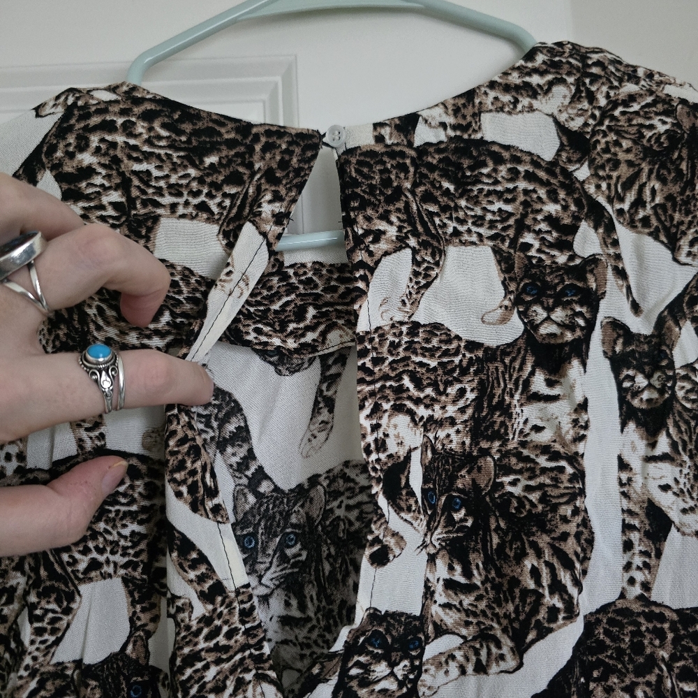 H&M Bengal Cat Print Novelty Dress Long Sleeve Animal Print EU 40 US 10 - Picture 9 of 16